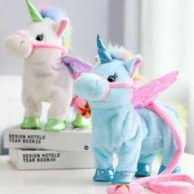 Unicorn Plush Toy Electric Singing Walking 35cm Children Stuffed Animal White Interactive Soft Birthday Christmas Gifts