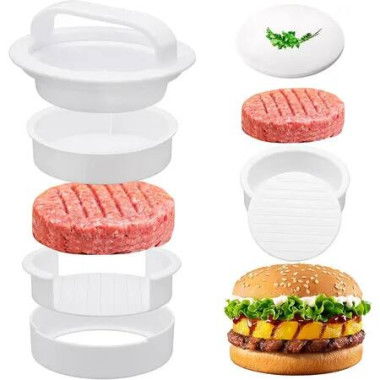 Upgraded 3 in 1 Non-Stick Hamburger Press Patty Maker, Durable Burger Press for Stuffed Burgers Sliders Veggie & Beef Patties Easy to Clean (White)