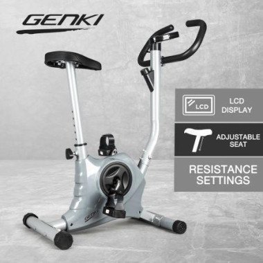 Upright Stationary Exercise Spin Bike With Adjustable Resistance LCD Screen For Cardio Training - Grey