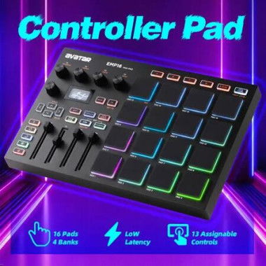 USB MIDI Controller Pad Pro Beat Maker Machine 16 RGB MPC Drum Pads Bluetooth Music Software Production 4 Assignable Knobs Faders Full Half Level OLED