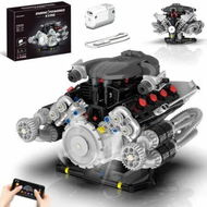 Detailed information about the product V8 Car Engine Model Kit with LED Light, App Control,Build Your Own V8 Engine Model Toy,Collectible Set Construction Engine Building Set for Boys(689PCS)