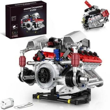 V8 Engine Model Kit with LED Light and APP Control, Collectible Set Visible Car Engine Building Engineering STEM Projects for Boys (700 PCS)