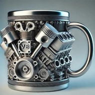 Detailed information about the product V8 Engines Resin and Stainless Steel Cup, Personalized Coffee Mug with Insulated Handle, Perfect for Car Lovers Gifts, Mechanics, as a work of art