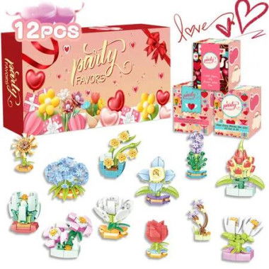 Valentines Day Flower Building Blocks Toy Countdown Blind Box Thanksgiving Day Gift