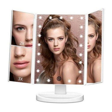 Vanity Makeup Mirror With Lights 1x 2X 4X Magnification Touch Control Trifold Makeup Mirror Dual Power Supply Portable LED Women Gift (White)