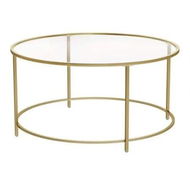 Detailed information about the product VASAGLE Round Coffee Table Glass Table with Steel Frame Gold