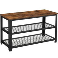 Detailed information about the product VASAGLE Shoe Bench with Seat Shoe Rack with 2 Mesh Shelves Rustic Brown and Black