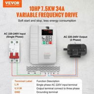 Detailed information about the product VFD 10HP 7.5KW 34A 1 Phase 220V-240V Input to 3 Phase 220V-240V Output Variable Frequency Drive 0-400Hz VFD for AC Motor Speed Control