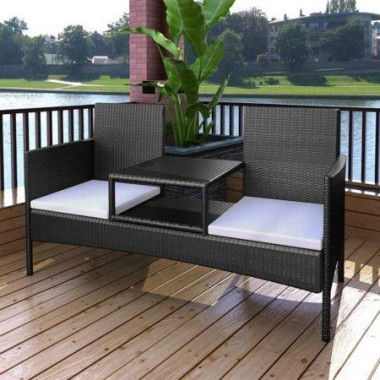 VidaXL 2-Seater Garden Sofa With Tea Table Poly Rattan Black