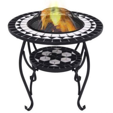 VidaXL Mosaic Fire Pit Table Black And White 68 Cm Ceramic