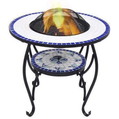 VidaXL Mosaic Fire Pit Table Blue And White 68 Cm Ceramic