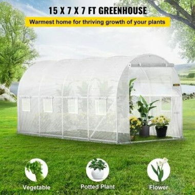 Walk-in Tunnel Greenhouse Galvanized Frame & Waterproof Cover 15x7x7 ft