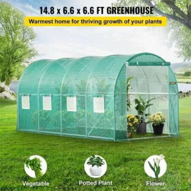 Walk-in Tunnel Greenhouse Galvanized Frame & Waterproof Cover 15x7x7 ft