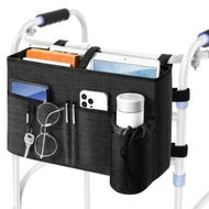 Detailed information about the product Walker Bag Multi Pockets Folding Walker Basket Tote Bag with Cup Holder,Hand-free Carry Pouch Storage Bag for Universal Walkers Seniors Elderly,Black