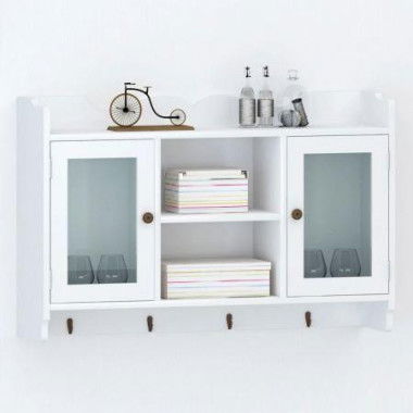 Wall Cabinet Display Shelf Book/DVD/Glass Storage White MDF