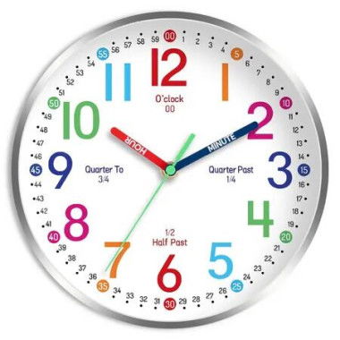 Wall Clock for Kids Learning Easily Kids Teaching Clock Silent Non Ticking Battery Operated Colorful Teaching Time Clock Decorative (10 Inch)