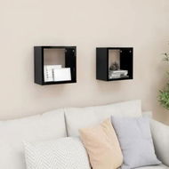 Detailed information about the product Wall Cube Shelves 2 pcs High Gloss Black 26x15x26 cm