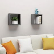 Detailed information about the product Wall Cube Shelves 2 pcs High Gloss Grey 30x15x30 cm