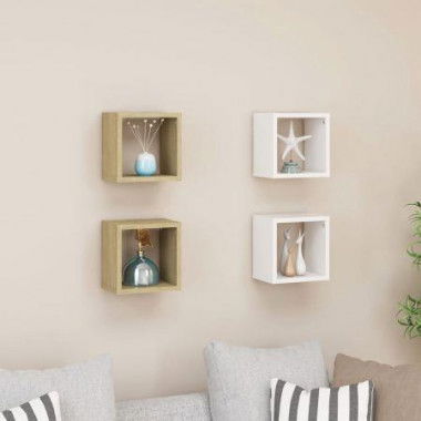 Wall Cube Shelves 4 Pcs White And Sonoma Oak 22x15x22 Cm