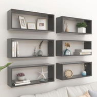 Detailed information about the product Wall Cube Shelves 6 Pcs Grey 60x15x23 Cm Engineered Wood