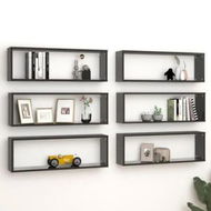 Detailed information about the product Wall Cube Shelves 6 pcs High Gloss Black 80x15x26.5cm Engineered Wood