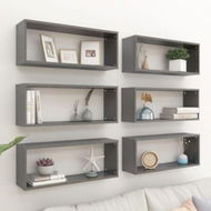 Detailed information about the product Wall Cube Shelves 6 Pcs High Gloss Grey 60x15x23 Cm Engineered Wood