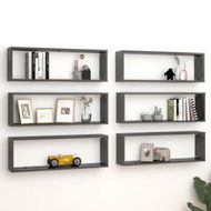 Detailed information about the product Wall Cube Shelves 6 Pcs High Gloss Grey 80x15x26.5 Cm Engineered Wood.