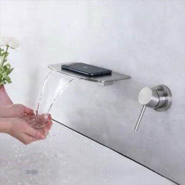 Wall mount Shower Mixer Tap with Waterfall spout, Bathtub Faucet with Single Handle Tap,Tub Filler Bathroom Basin Mixer Taps