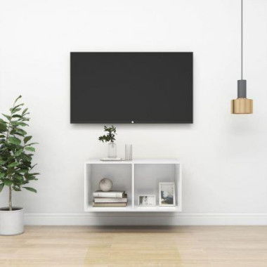 Wall-mounted TV Cabinet High Gloss White 37x37x72 Cm Engineered Wood