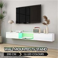 Detailed information about the product Wall Mounted TV Cabinet White LED Entertainment Unit Floating Stand Console Bench Open Storage Shelf 2 Drawers High Gloss Front Wood Furniture 200cm