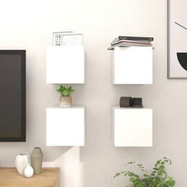 Wall-mounted TV Cabinets 4 Pieces High Gloss White 30.5x30x30 Cm.