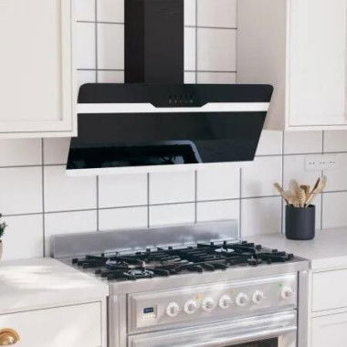 Wall Range Hood 90 cm Steel and Tempered Glass Black