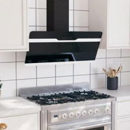 Detailed information about the product Wall Range Hood 90 cm Steel and Tempered Glass Black