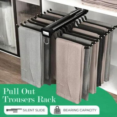 Wardrobe Pants Hanger Trousers Rack 22 Arms Closet Clothes Organiser Pull Out Bar Sliding Rail Space Saving Storage