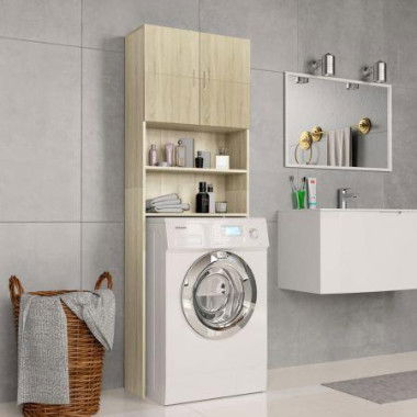 Washing Machine Cabinet Sonoma Oak 64x25.5x190 Cm Chipboard