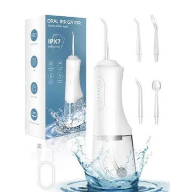 Water Dental Flosser Pick for Teeth, Waterproof Oral Irrigator, 3 Modes 4 Replaceable Jet Tips, Flossing Cleaning Picks for Home Travel Gums (White)