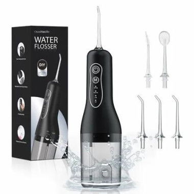 Water Flosser Teeth Cleaner,4 Modes Rechargeable Portable Cordless Oral Irrigator 260ML Electric Dentel Flossers with DIY Strength,IPX7 Waterproof Black