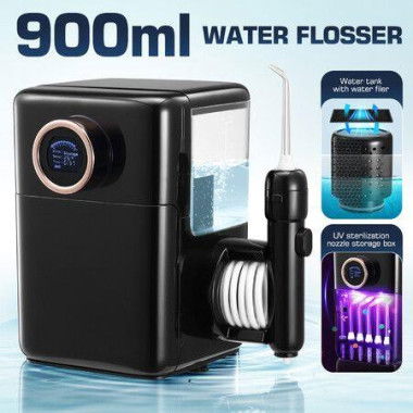 Water Flosser Tooth Cleaner Electric Oral Irrigator Dental Teeth Care 900ml Capacity With Filter UV Steriliser Black