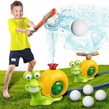 Water Sprinkler Baseball Toy,2 in 1 Snail Summer Water Game with 2 Sprinkler Heads,360 Degrees Roating Spray Water Baseball