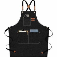 Detailed information about the product Waterproof Chef Aprons For Men And Women With Large Pockets Cotton Canvas Cross Back Adjustable Work Apron Size M To XXL (Black).