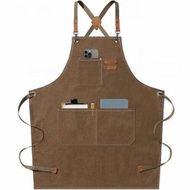 Detailed information about the product Waterproof Chef Aprons For Men And Women With Large Pockets Cotton Canvas Cross Back Adjustable Work Apron Size M To XXL (Brown).