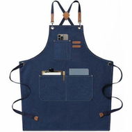 Detailed information about the product Waterproof Chef Aprons For Men And Women With Large Pockets Cotton Canvas Cross Back Adjustable Work Apron Size M To XXL (Dark Blue).