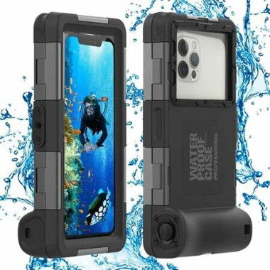Waterproof Underwater Snorkeling Diving Phone Case for iPhone 16, 15, 14, 13, 12, 11 Pro Max Mini and Galaxy 15m Photo Video Cover, Black