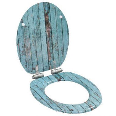 WC Toilet Seat With Soft Close Lid MDF Old Wood Design