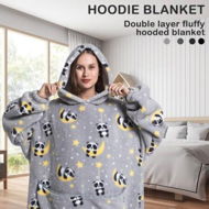 Detailed information about the product Wearable Blanket HoodieOversized Flannel Blanket Sweatshirt With Hood Pocket And SleevesCozy Soft Warm Plush Hooded Blanket Panda Adult Long Size