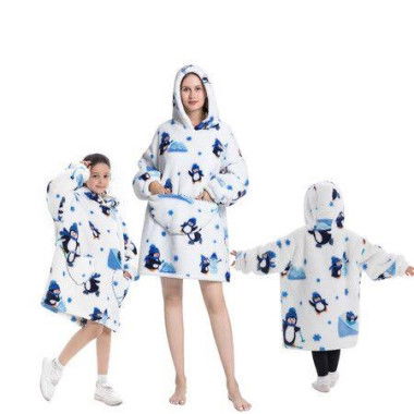 Wearable Blanket HoodieOversized Flannel Blanket Sweatshirt With Hood Pocket And SleevesCozy Soft Warm Plush Hooded Blanket Penguin Adult Long Size