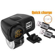 Detailed information about the product Weatherproof Motorcycle Dual USB Voltmeter Charger with Handlebar Clamp Power Adapter