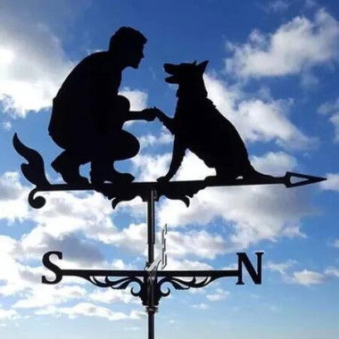 Weathervane Outdoor Man Dog Wind Direction Stake Indicator Weathercock Stainless Steel Roof Mount Garden Courtyard Decoration