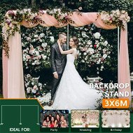 Detailed information about the product Wedding Backdrop Stand Party Photo Balloon Photography Frame Background Holder Decoration Galvanised Steel 3x6m White