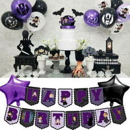 Detailed information about the product Wednesday Addams Childrens Birthday Party Background Decoration Banner Tableware Balloon Flags Party Supplies Site Layout Halloween Party Decorations